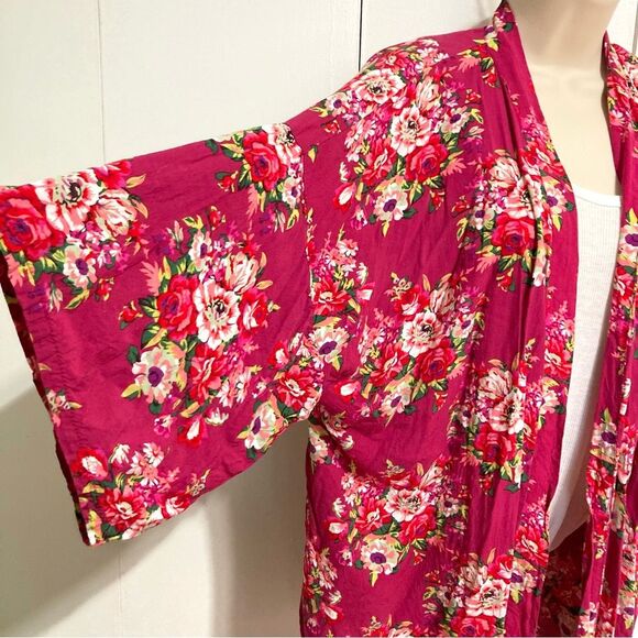 Swim Cover up KIMONO Duster Floral Wide Sleeves Mini One Size Fits Most - Picture 9 of 9